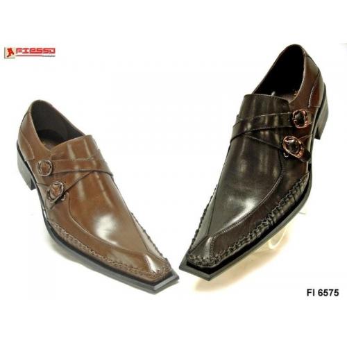 Fiesso Genuine Leather Squared Toe Shoes With Double Buckle FI6575